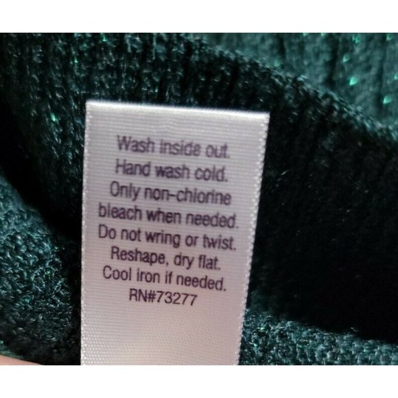 Jennifer Lopez Dark Green Metallic Drop-Shoulder V-Neck Sweater Small - Picture 9 of 9